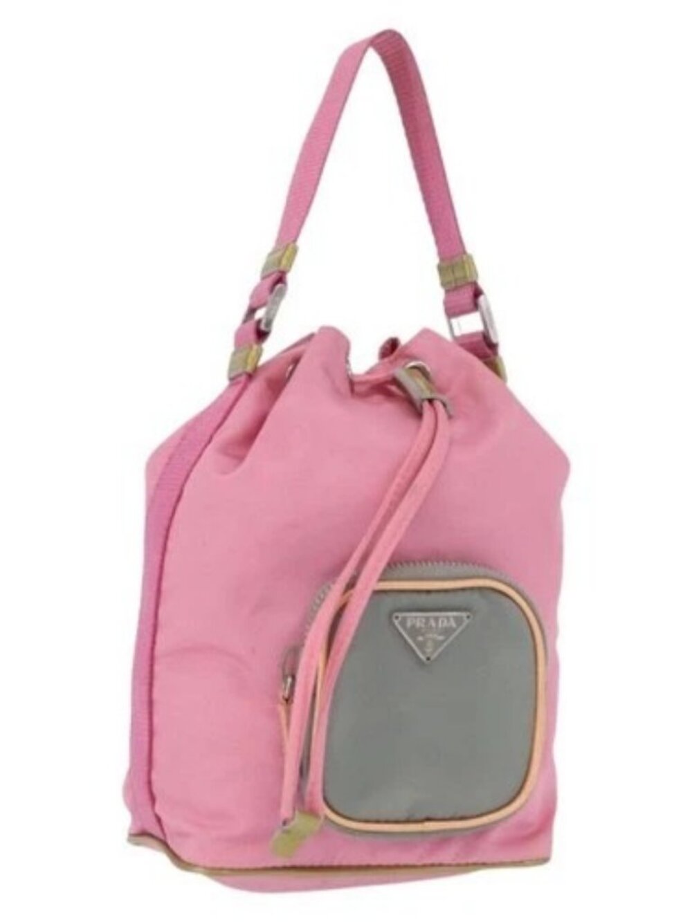 PRADA Hand Bag Nylon Pink Gold Auth 165974